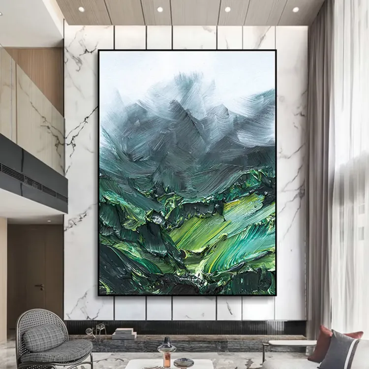 Misty Peaks Textured Canvas Painting