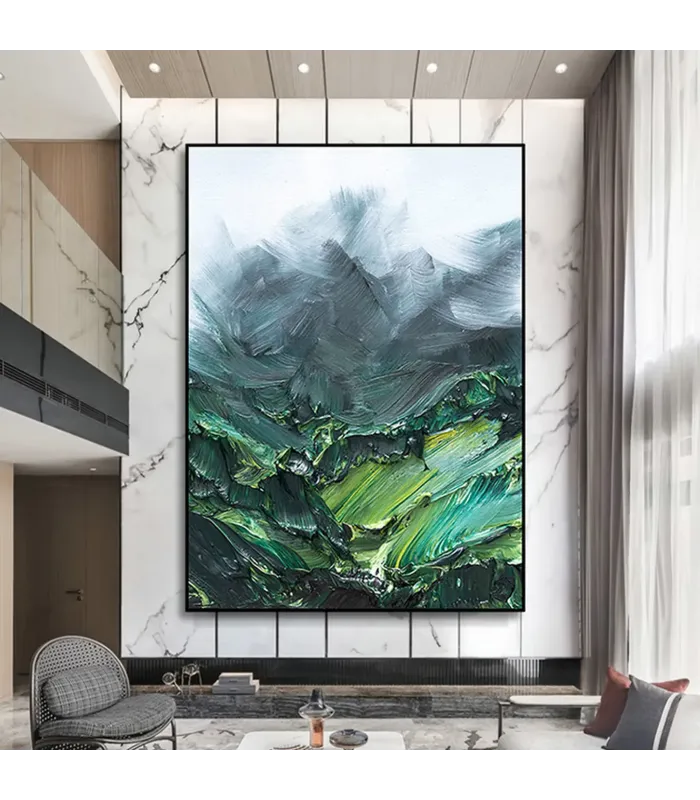 Misty Peaks Textured Canvas Painting