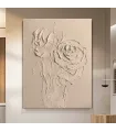Sculptural Beige Roses Textured Canvas