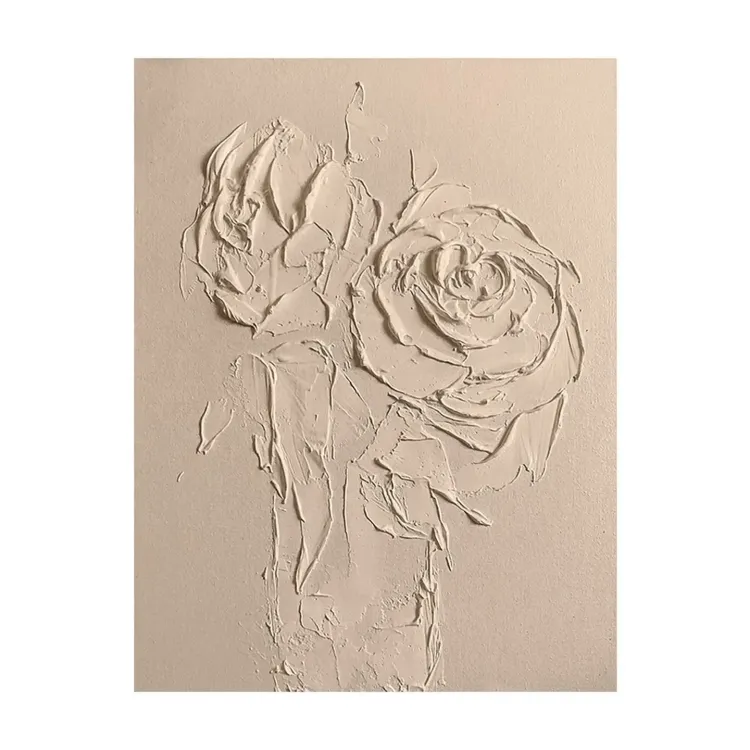 Sculptural Beige Roses Textured Canvas