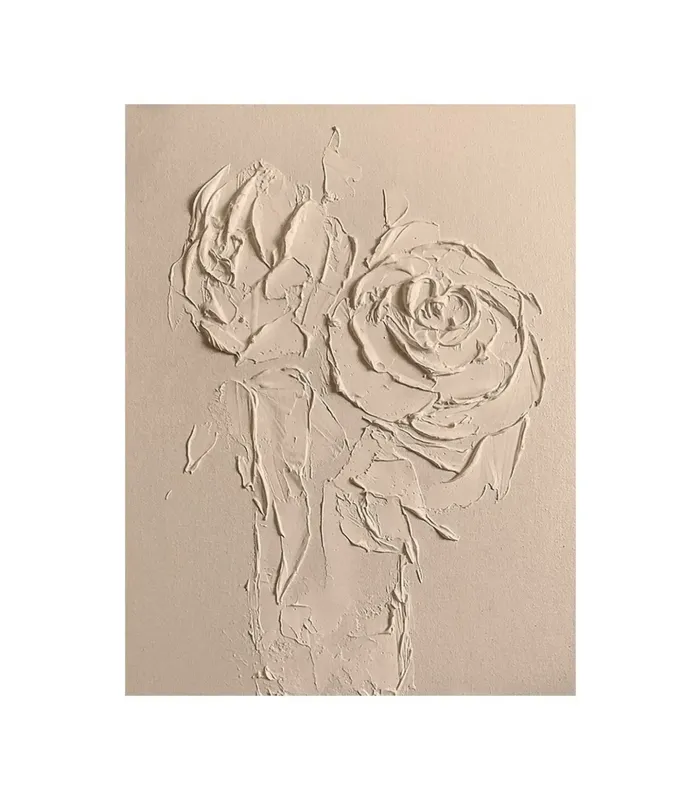 Sculptural Beige Roses Textured Canvas