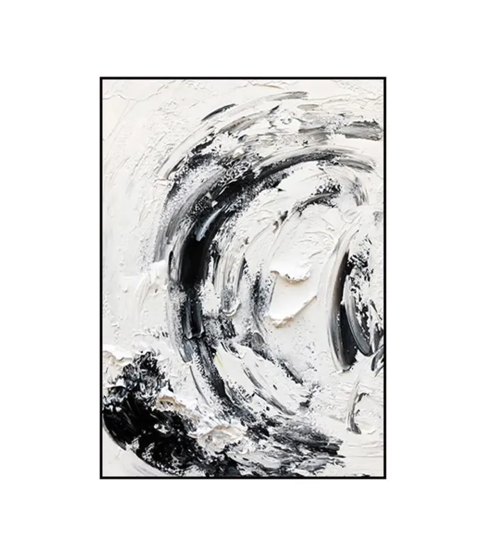 Swirling Black & White Textured Canvas Painting