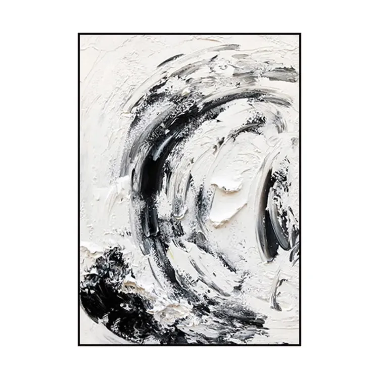 Swirling Black & White Textured Canvas Painting