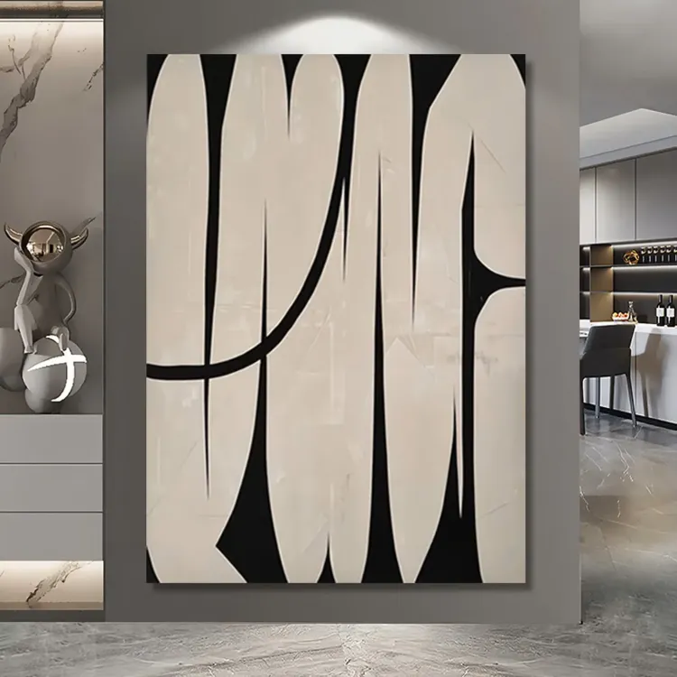 Minimalist Wabi Sabi Black Ink Canvas Painting