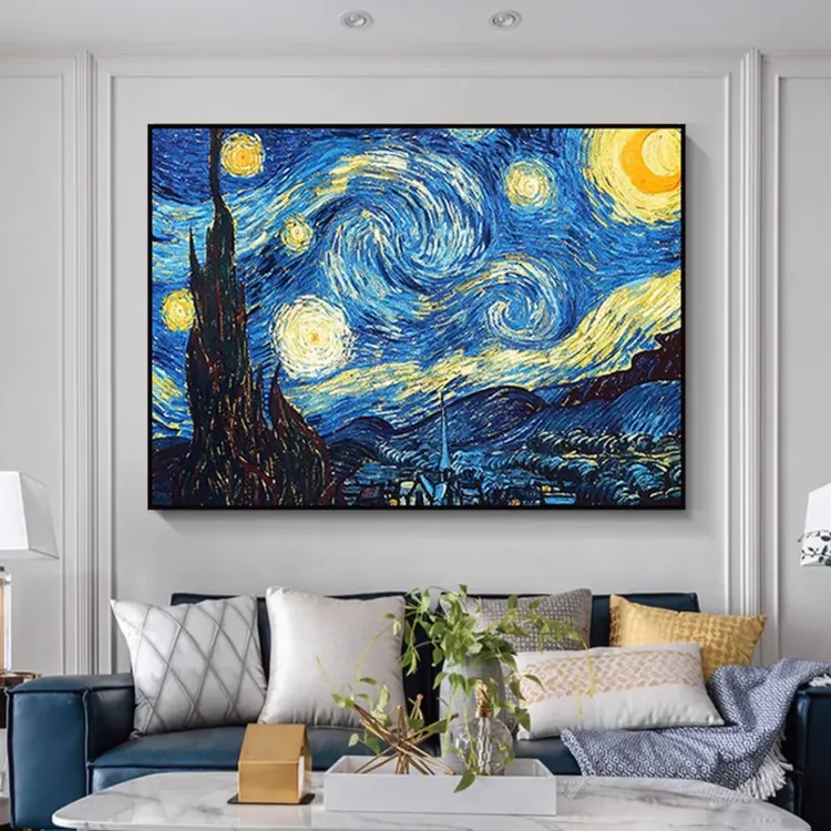Hand-Painted Starry Night Wall Art