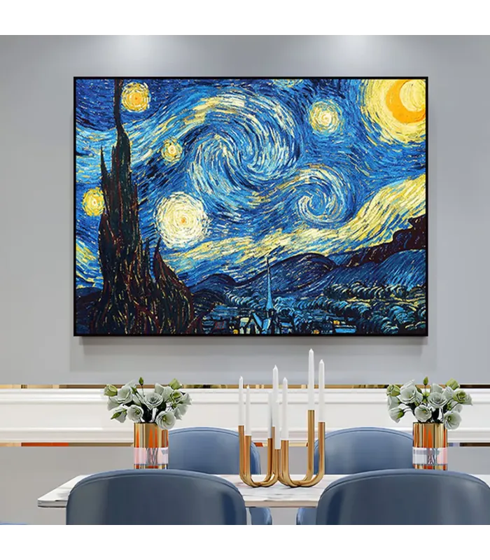 Hand-Painted Starry Night Wall Art
