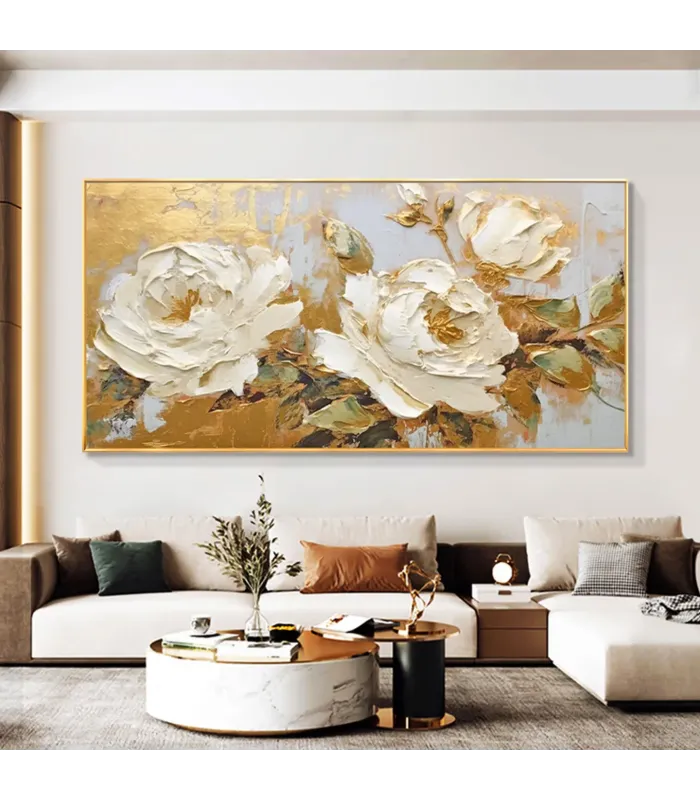 Hand-Painted Peony Canvas Wall Art