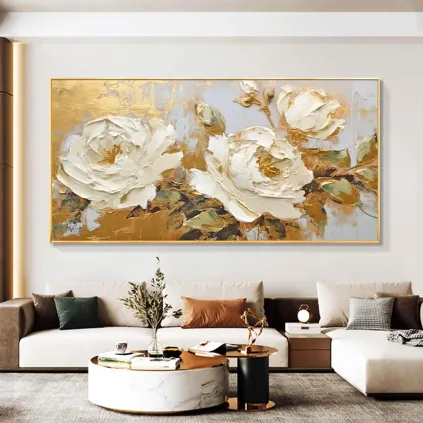 Hand-Painted Peony Canvas Wall Art