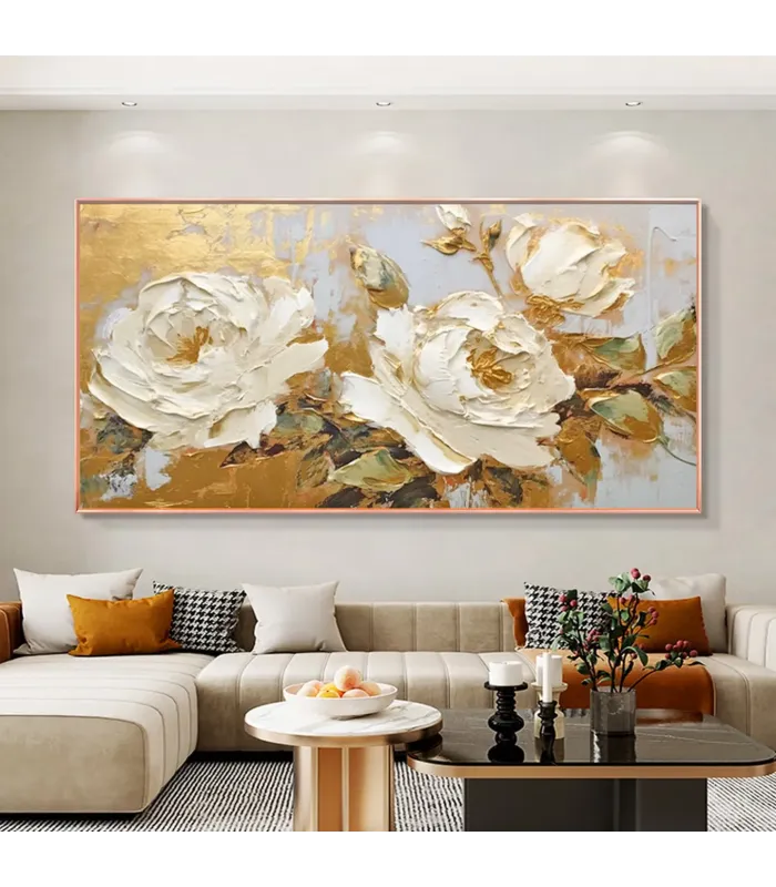 Hand-Painted Peony Canvas Wall Art