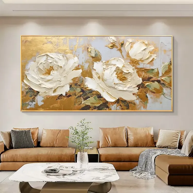 Hand-Painted Peony Canvas Wall Art