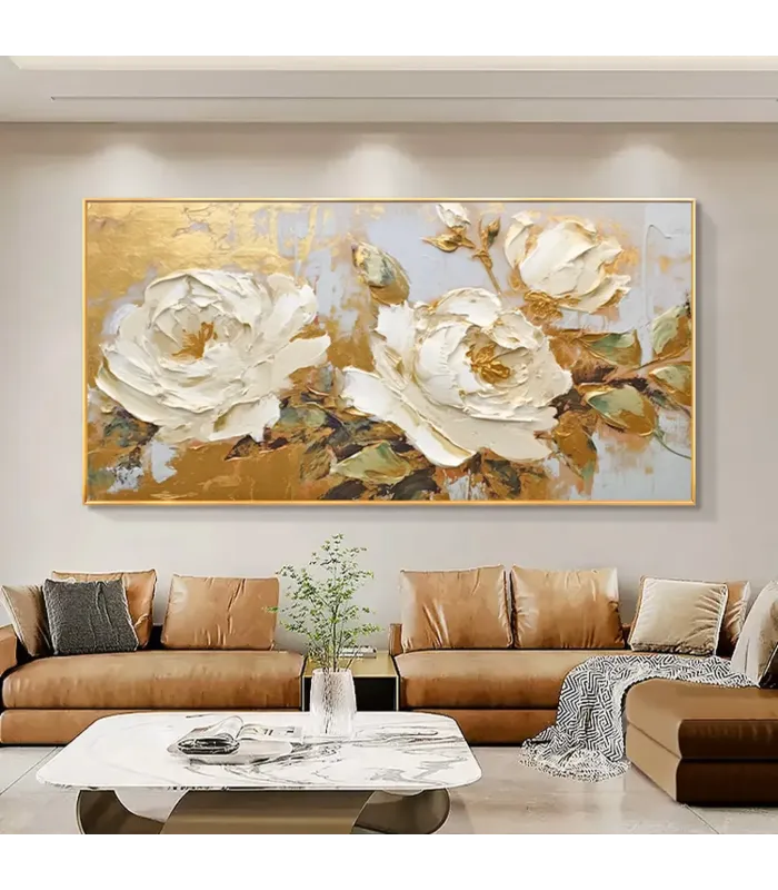 Hand-Painted Peony Canvas Wall Art