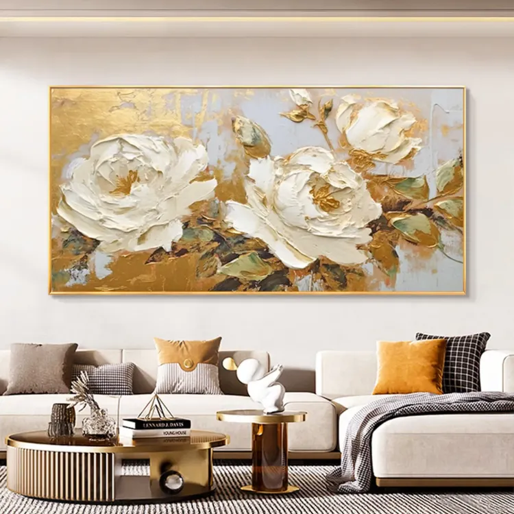 Hand-Painted Peony Canvas Wall Art