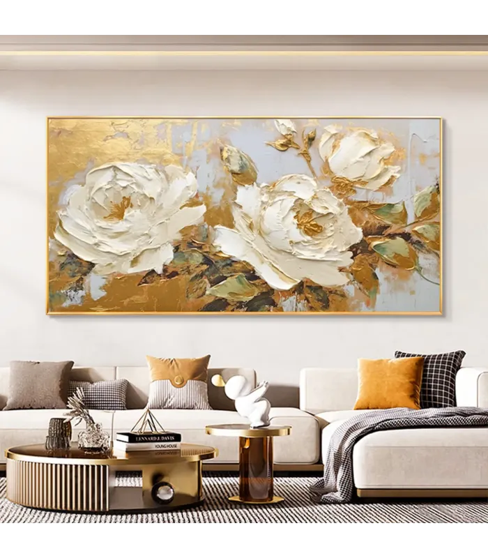 Hand-Painted Peony Canvas Wall Art