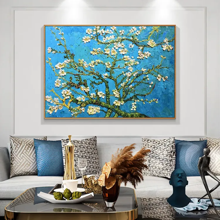 Hand-Painted Almond Blossom Wall Art