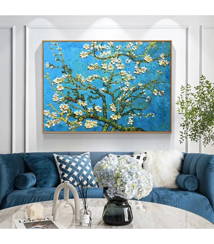 Hand-Painted Almond Blossom Wall Art