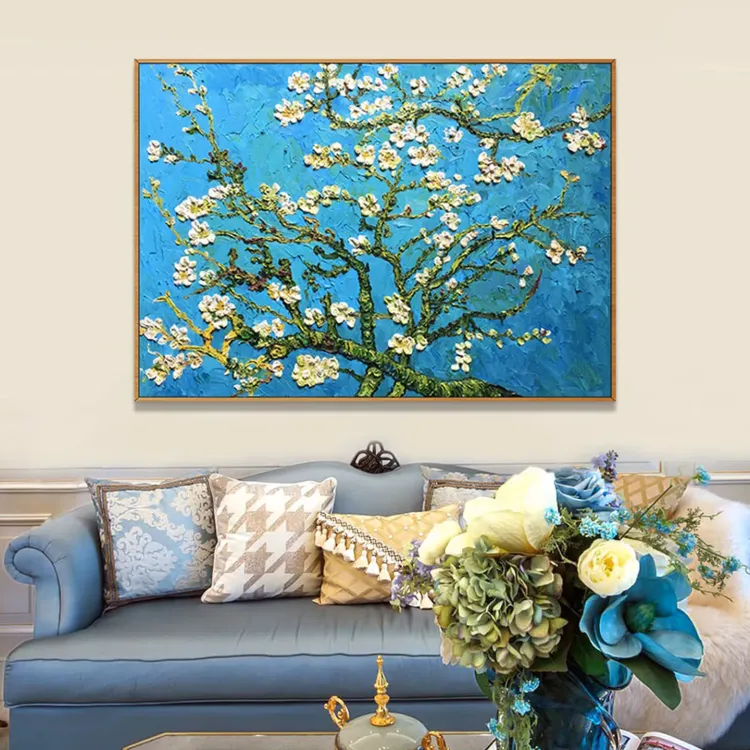 Hand-Painted Almond Blossom Wall Art
