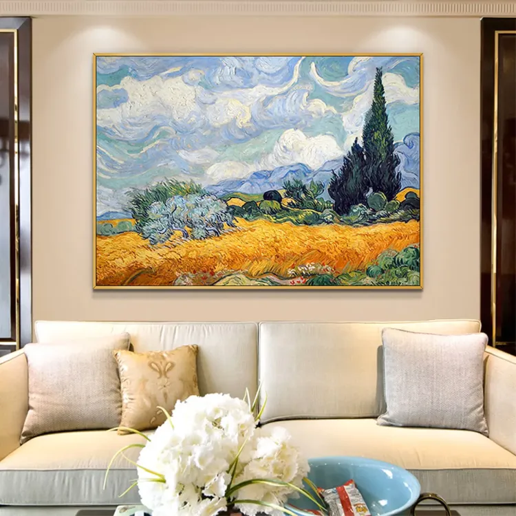 Hand-Painted Wheat Field Cypress Wall Art