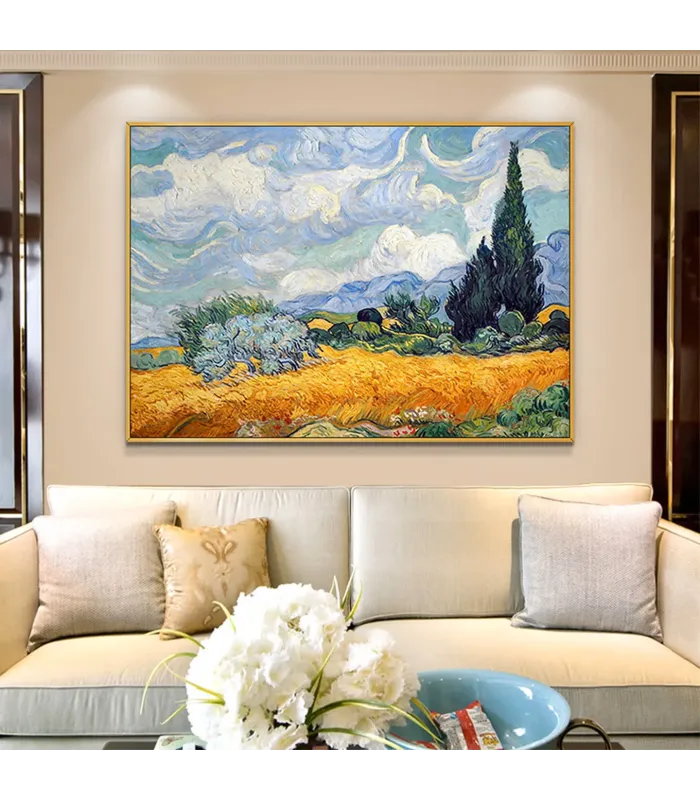 Hand-Painted Wheat Field Cypress Wall Art