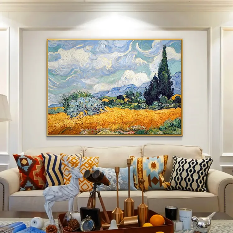 Hand-Painted Wheat Field Cypress Wall Art