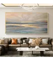 Golden Horizon Minimalist Seascape Canvas Painting