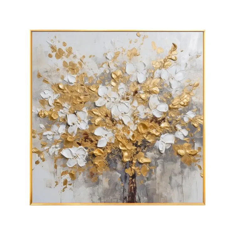 Golden Blossom Textured Canvas Wall Art