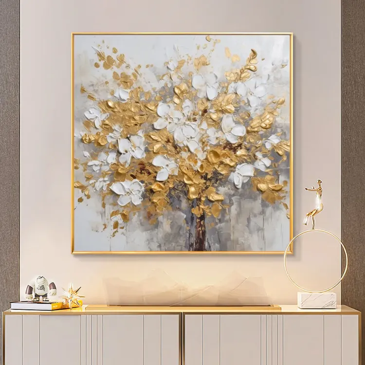 Golden Blossom Textured Canvas Wall Art