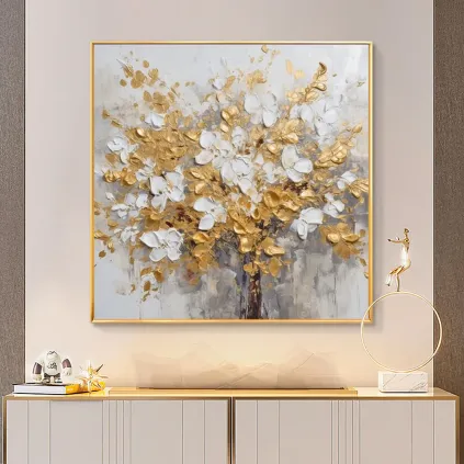 Golden Blossom Textured Canvas Wall Art