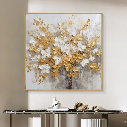Golden Blossom Textured Canvas Wall Art