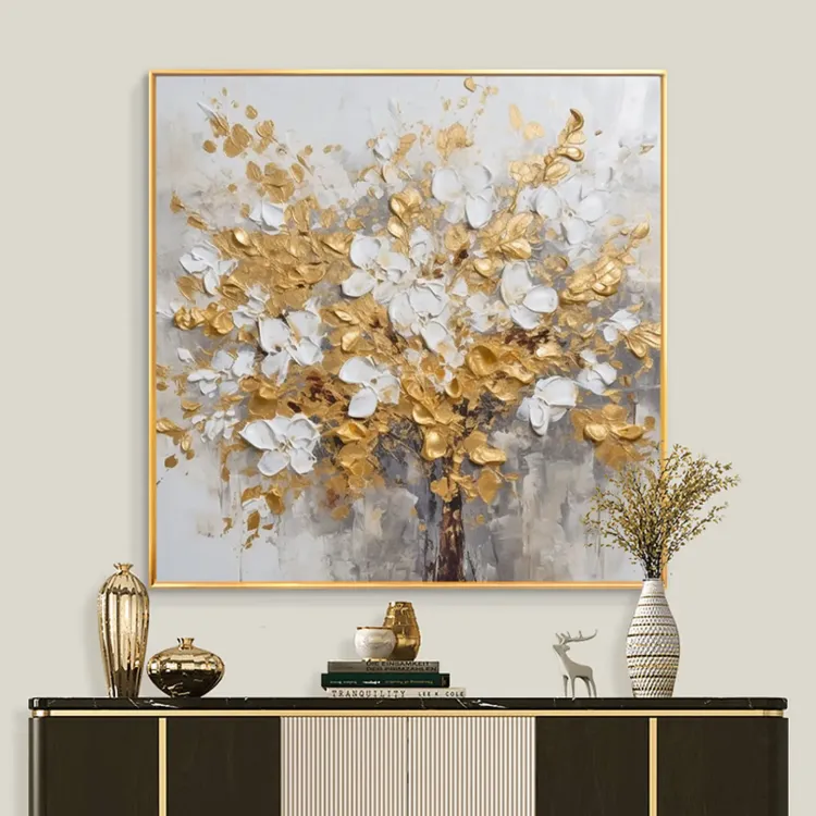 Golden Blossom Textured Canvas Wall Art