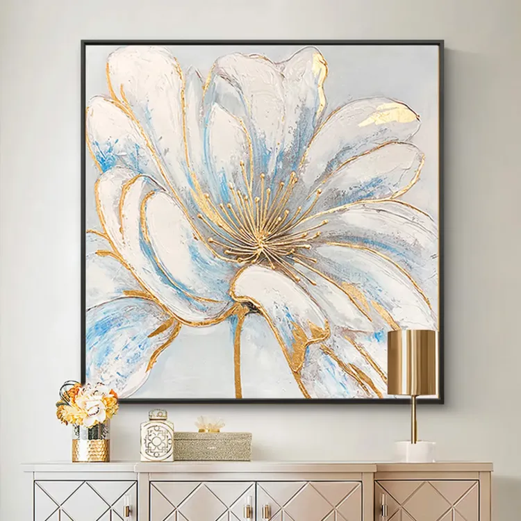 Hand-Painted Gold Foil Flower Wall Art