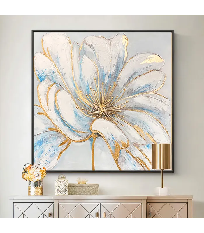 Hand-Painted Gold Foil Flower Wall Art