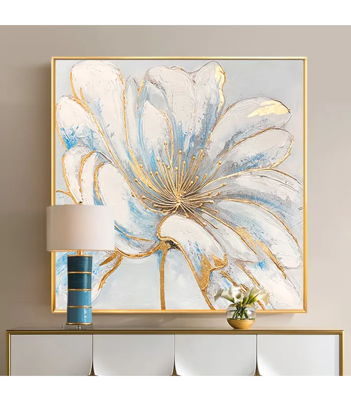 Hand-Painted Gold Foil Flower Wall Art