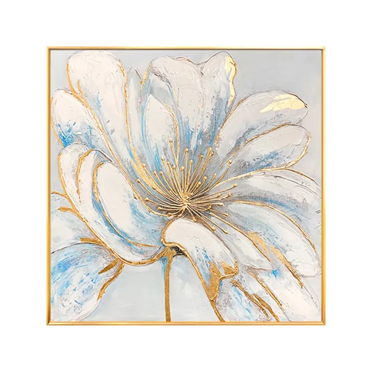 Hand-Painted Gold Foil Flower Wall Art