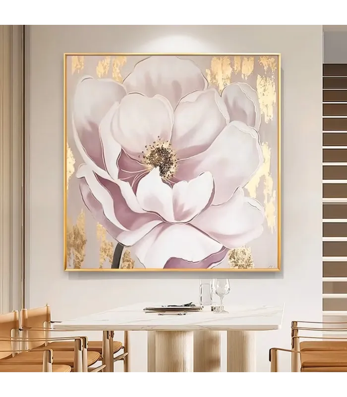 Pink Floral Oil Painting with Gold Foil