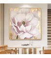 Pink Floral Oil Painting with Gold Foil
