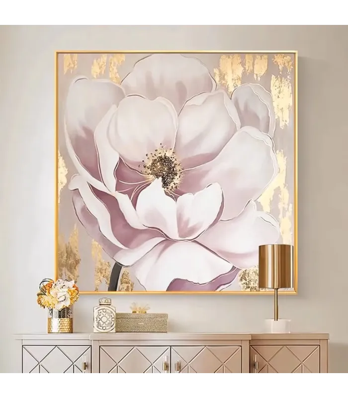 Pink Floral Oil Painting with Gold Foil