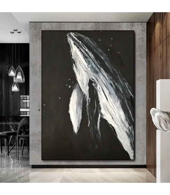 Abstract Black White Whale Painting