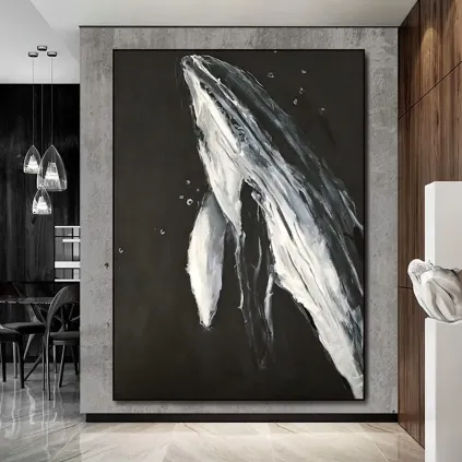 Abstract Black White Whale Painting