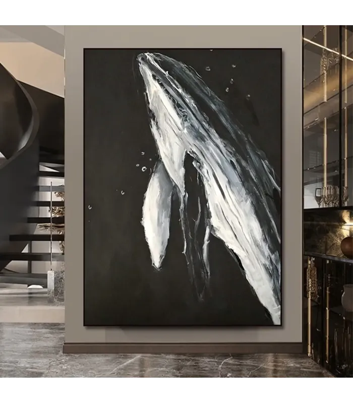 Abstract Black White Whale Painting