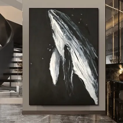Abstract Black White Whale Painting