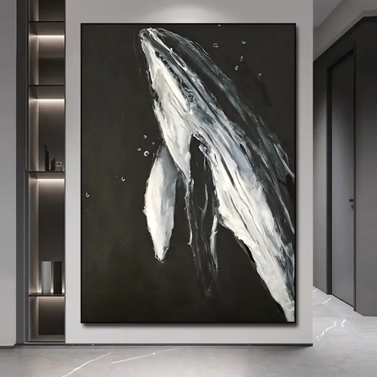 Abstract Black White Whale Painting