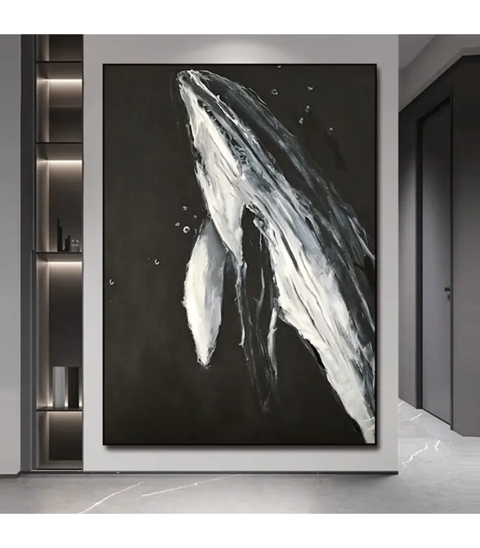 Abstract Black White Whale Painting