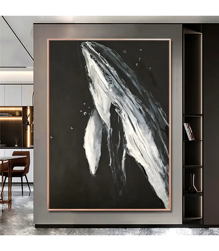 Abstract Black White Whale Painting