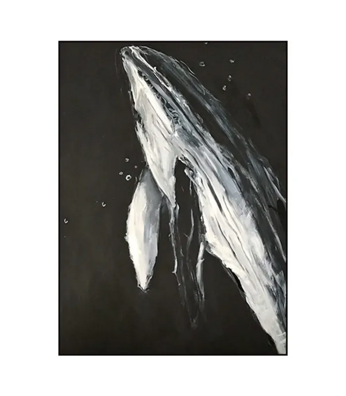 Abstract Black White Whale Painting