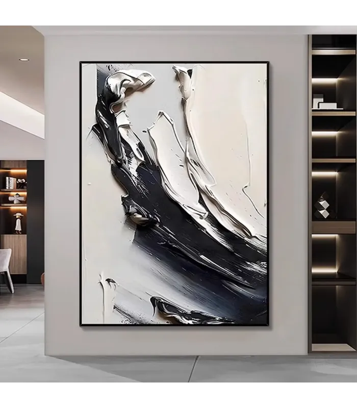 Textured Black and White Abstract Painting