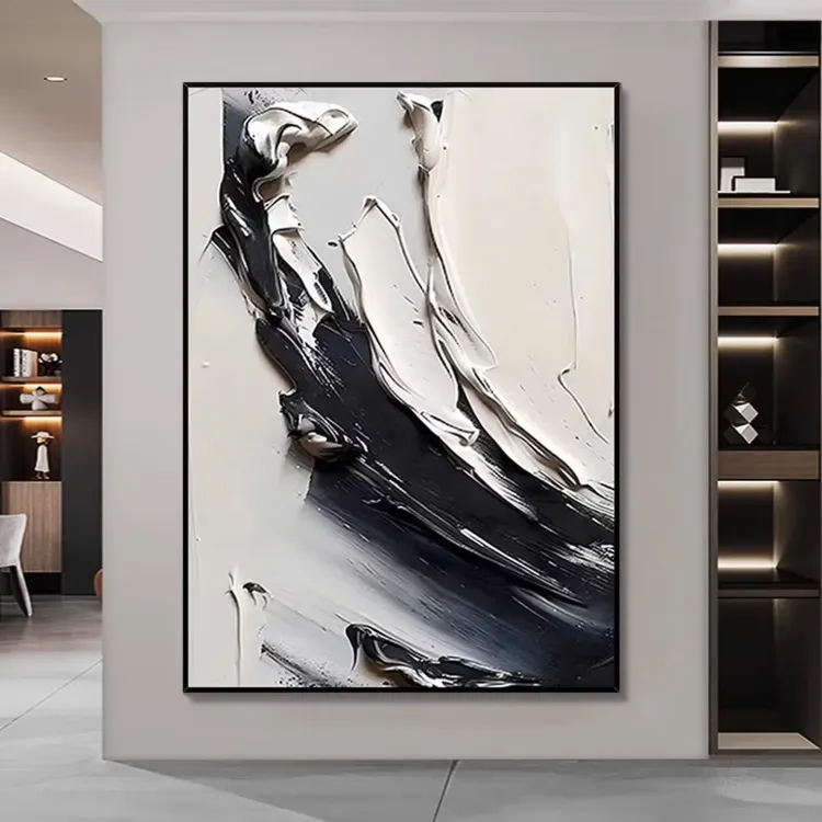 Textured Black and White Abstract Painting