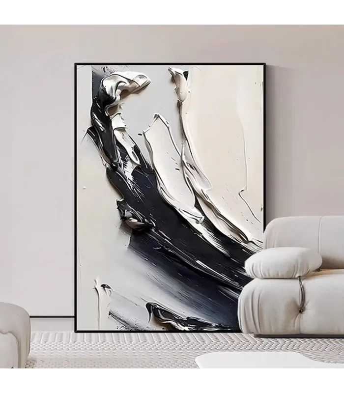 Textured Black and White Abstract Painting
