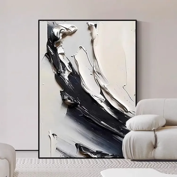 Textured Black and White Abstract Painting