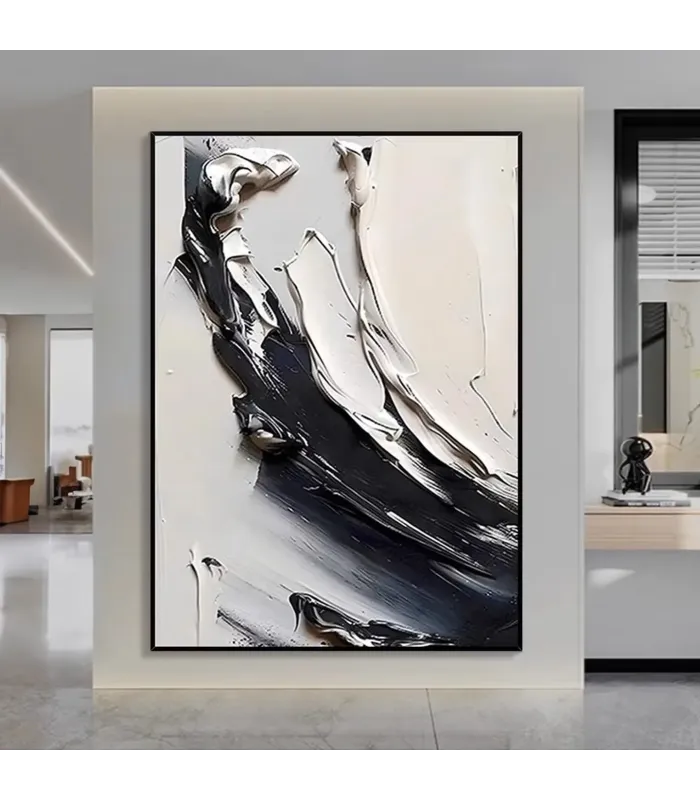 Textured Black and White Abstract Painting