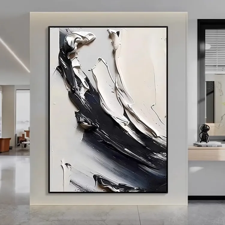 Textured Black and White Abstract Painting